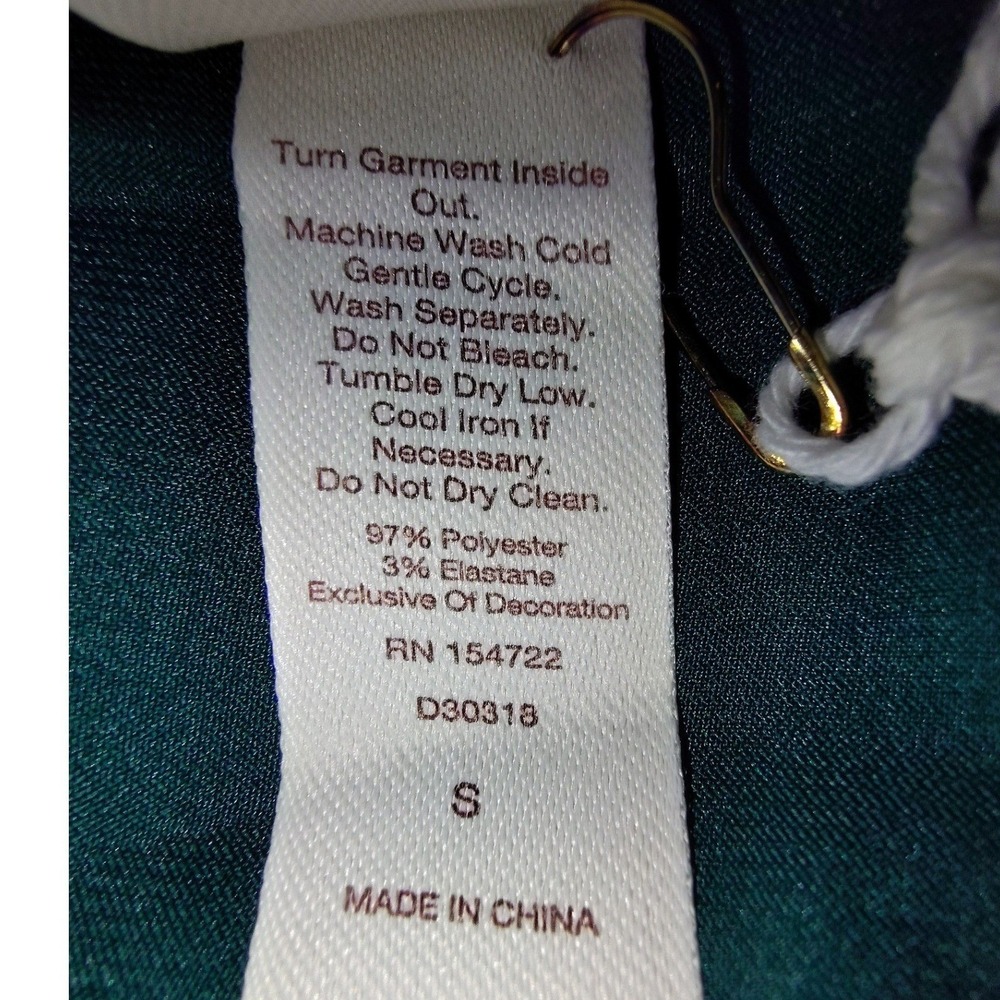Bare Necessities Emerald Green Satin Nightshirt Long Sleeve Sleep Shirt Small - Picture 5 of 5